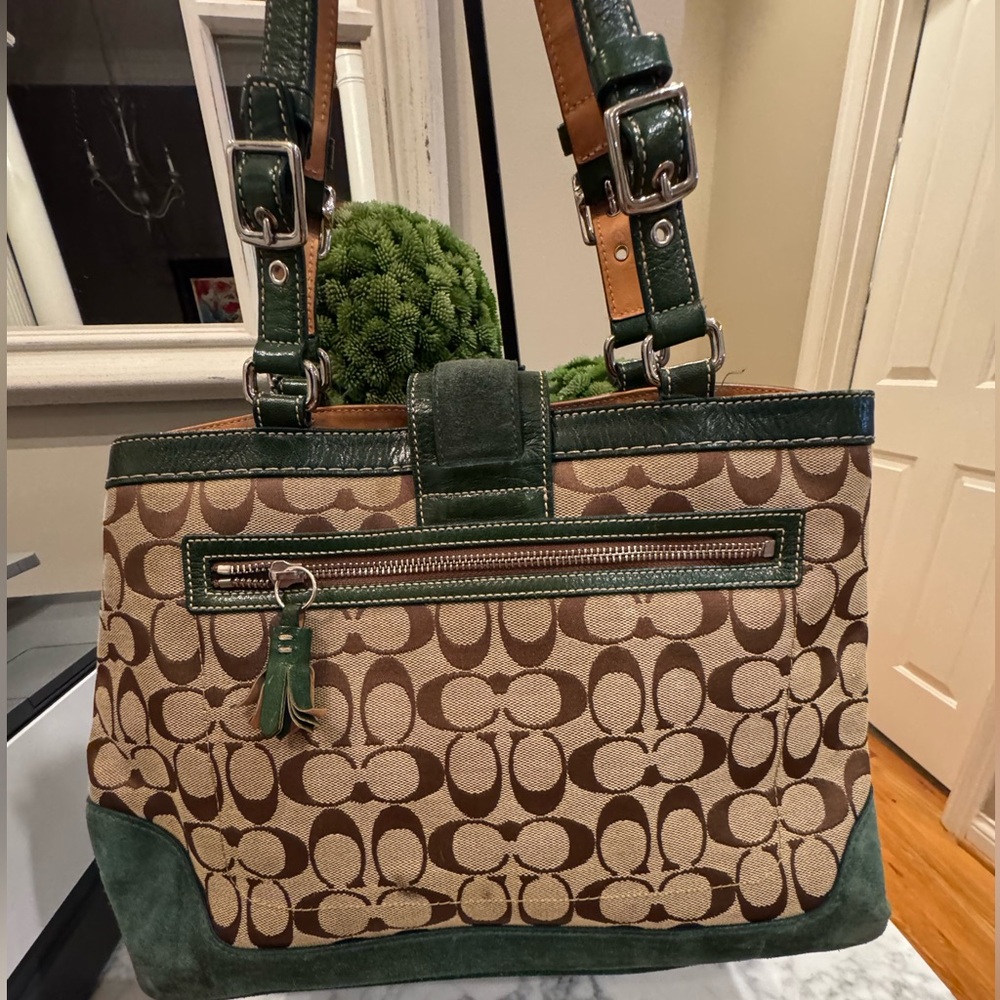 Coach - Hamptons Signature Stripe Satchel Green/Blue Suede - Nice Condition 2004 - Picture 2 of 11